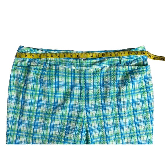 Talbots Woman Petite Seersucker Pedal Pusher Short Capri Pants 18W Blue Plaid - Picture 3 of 12
